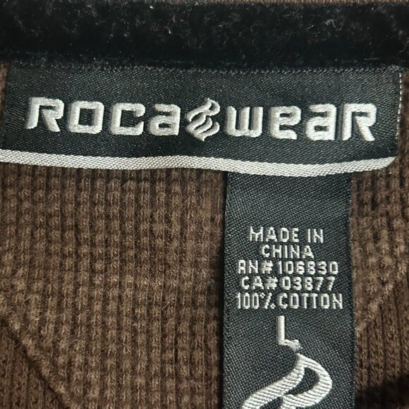 Rocawear Long Sleeve Thermal Men's Size L Brown Patches Faded Letters GUC - Picture 6 of 9